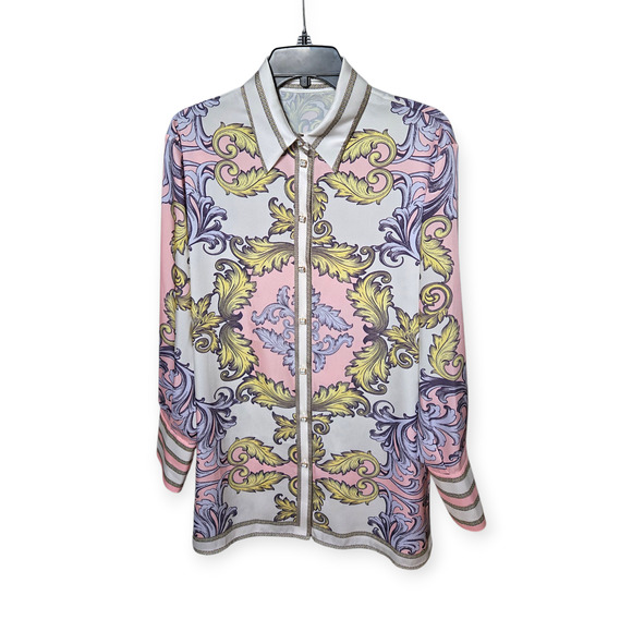 Alice + Olivia  Lane Button Down Filligree Day Dreamer Oversized Shirt Size Med - Picture 4 of 10